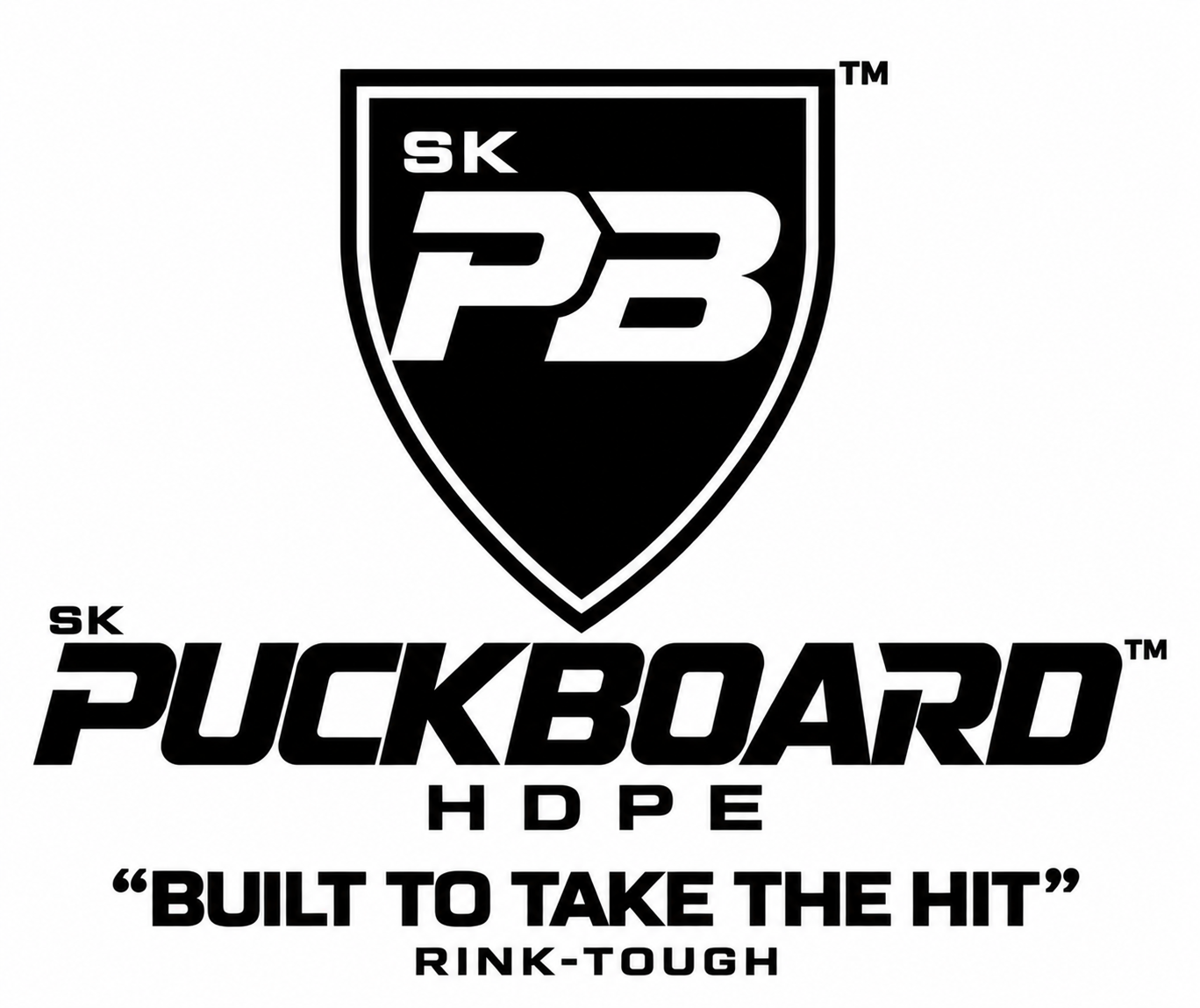 SK PB shield above SK PUCKBOARD HDPE. Built to take the hit. Rink-tough.